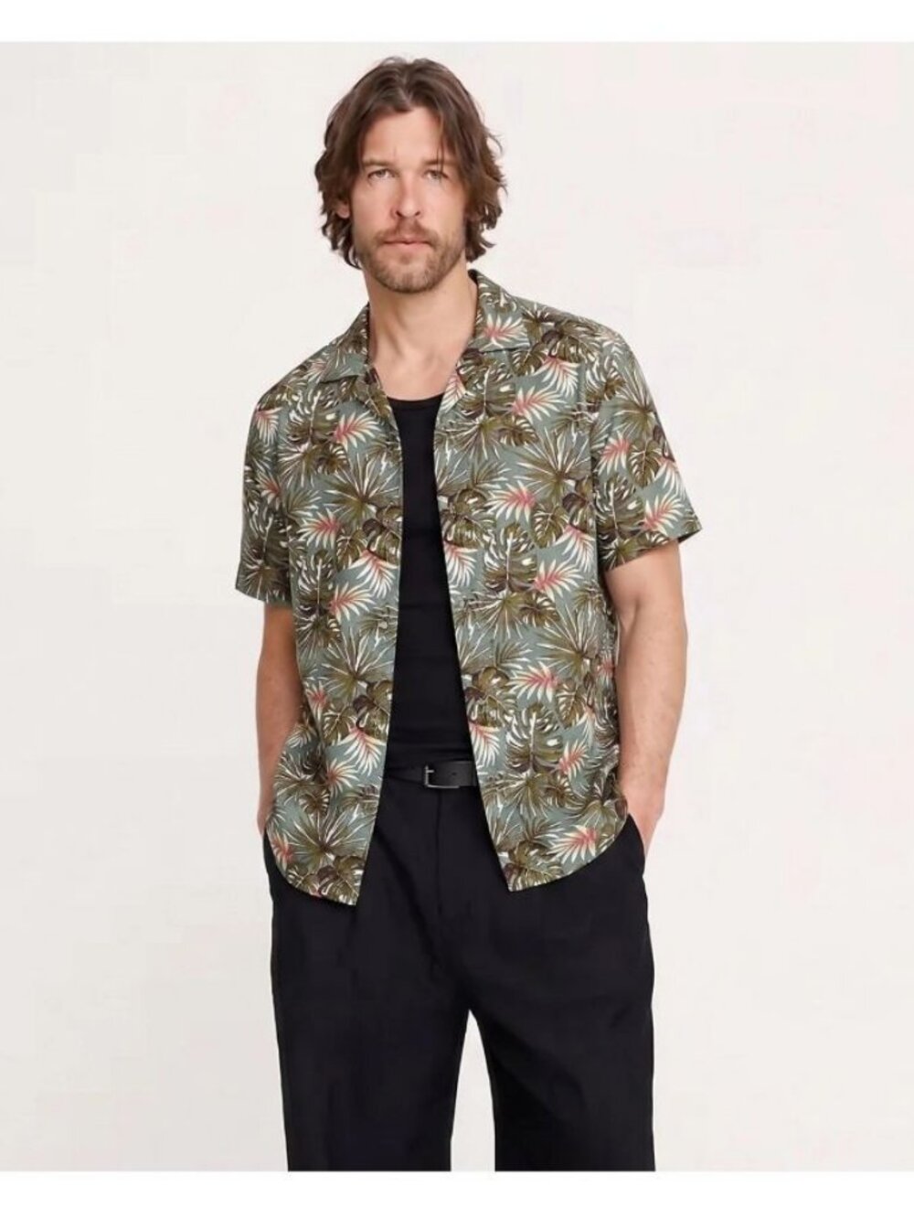 Banana Republic Linen Tropical Floral Shirt Size Small Green